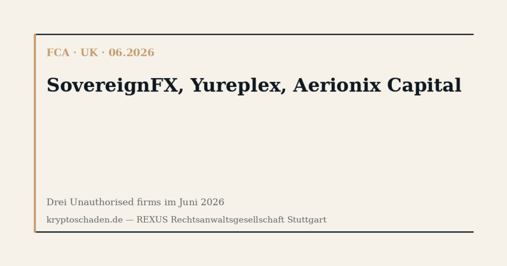 SovereignFX, Yureplex, Aerionix Capital — FCA Warnungen