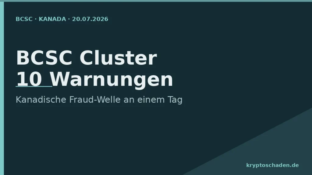 BCSC Cluster 10 Warnungen Kanada - Cover kryptoschaden.de
