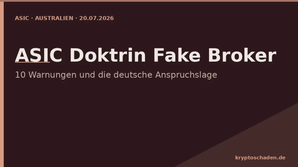 ASIC Australien Doktrin Fake Broker - Cover kryptoschaden.de