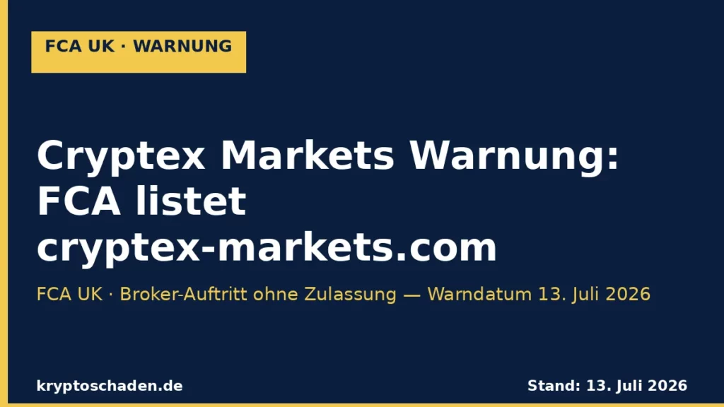 Cryptex Markets Warnung — FCA listet cryptex-markets.com