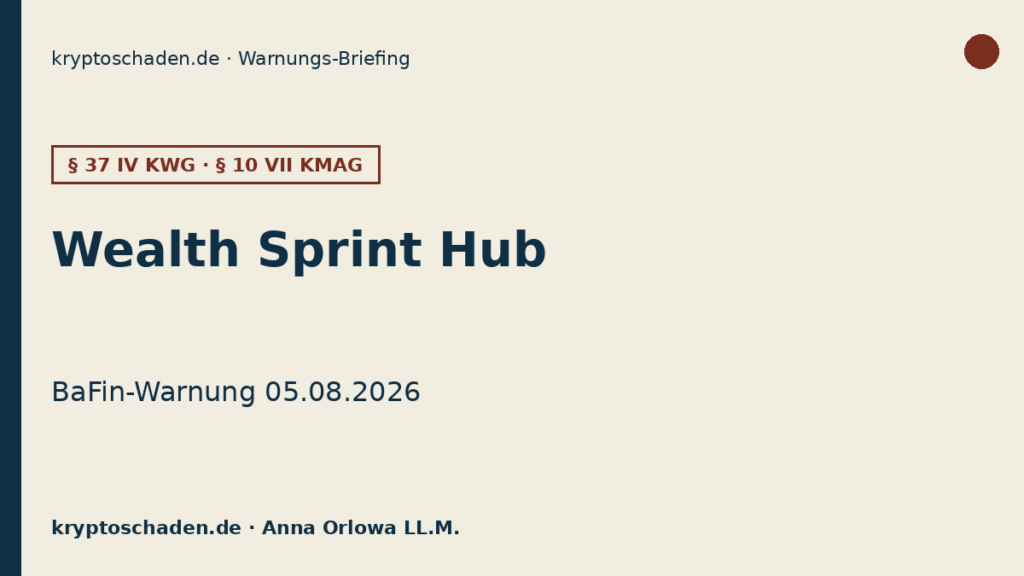 Wealth Sprint Hub BaFin Warnung 05.08.2026 KWG KMAG