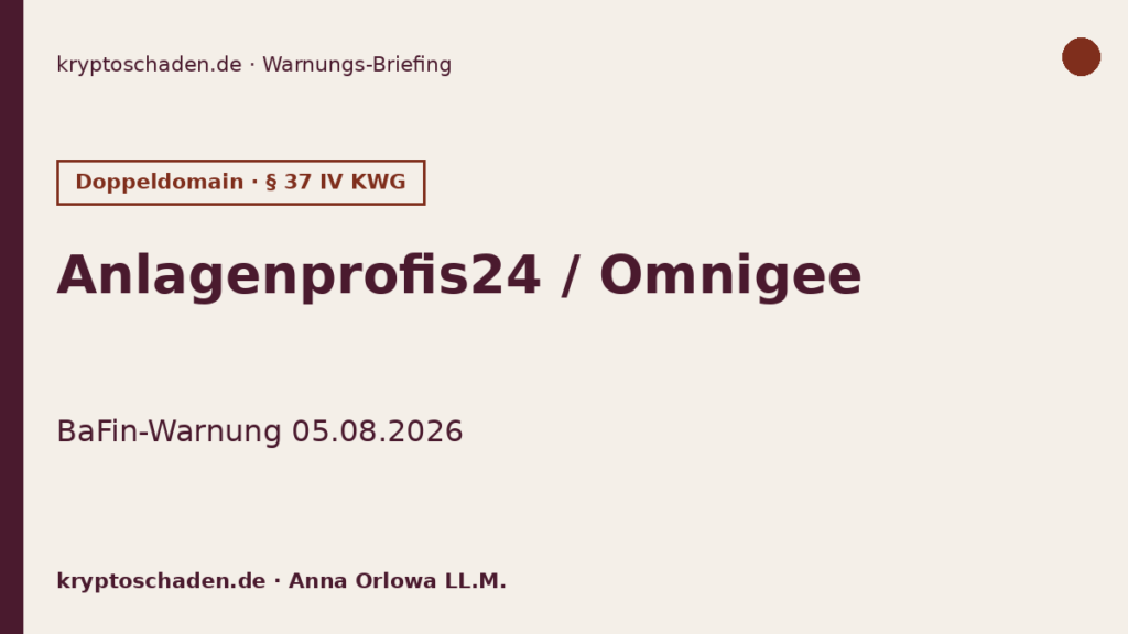 Anlagenprofis24 Omnigee BaFin Warnung 05.08.2026 Doppeldomain