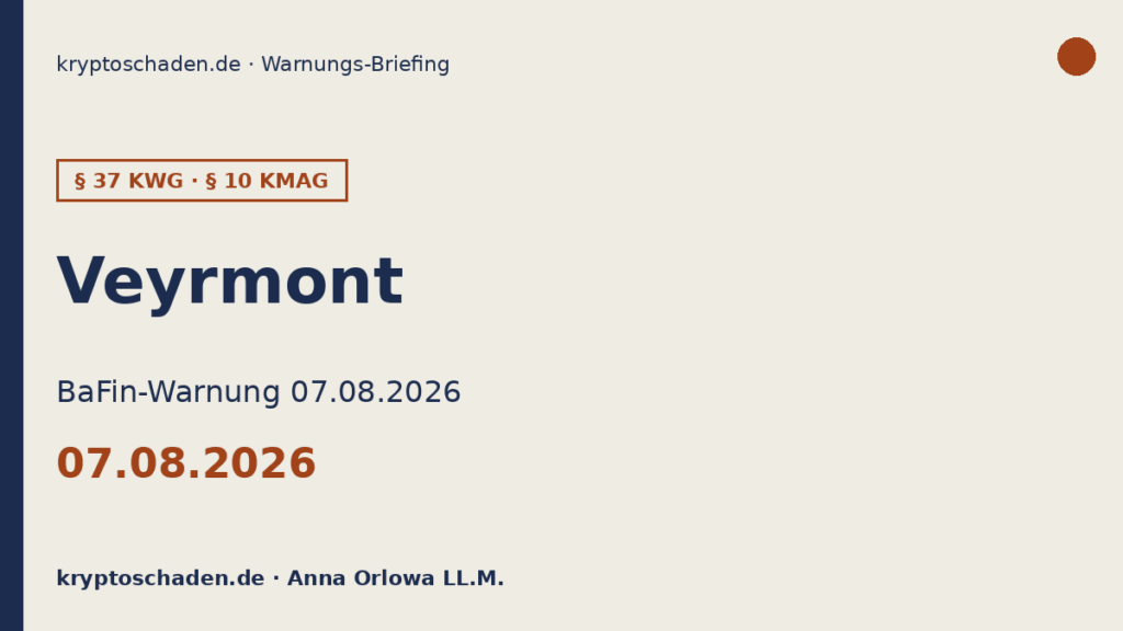 Veyrmont BaFin Warnung veyrmont com Krypto Auszahlung nicht möglich 07.08.2026