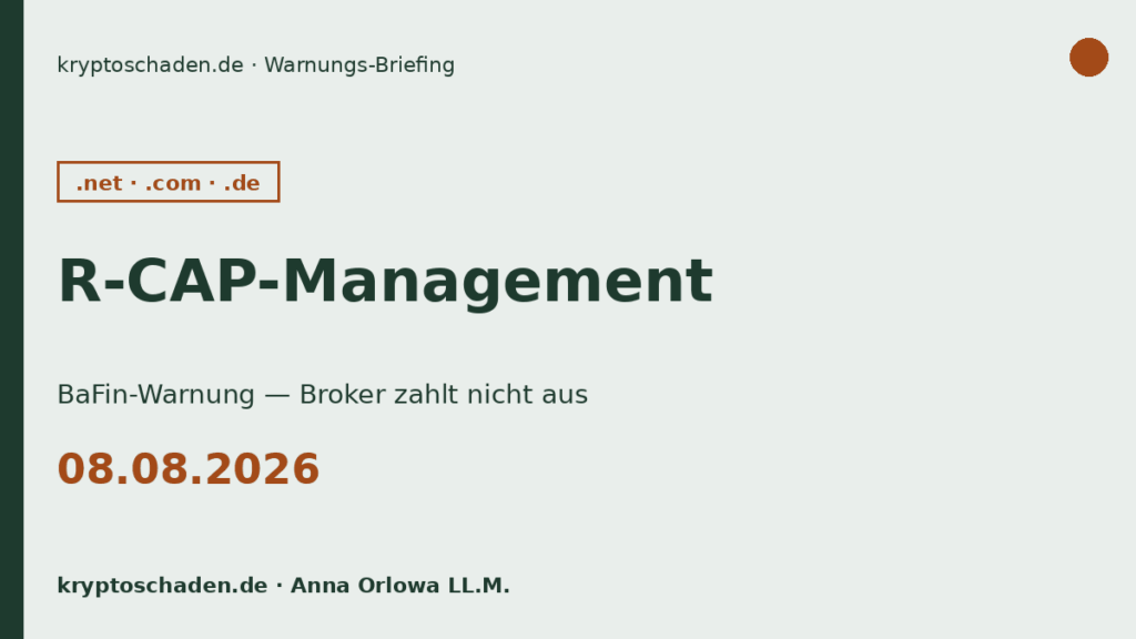 R-CAP-Management BaFin Warnung r-cap-management net com de Broker zahlt nicht aus 08.08.2026