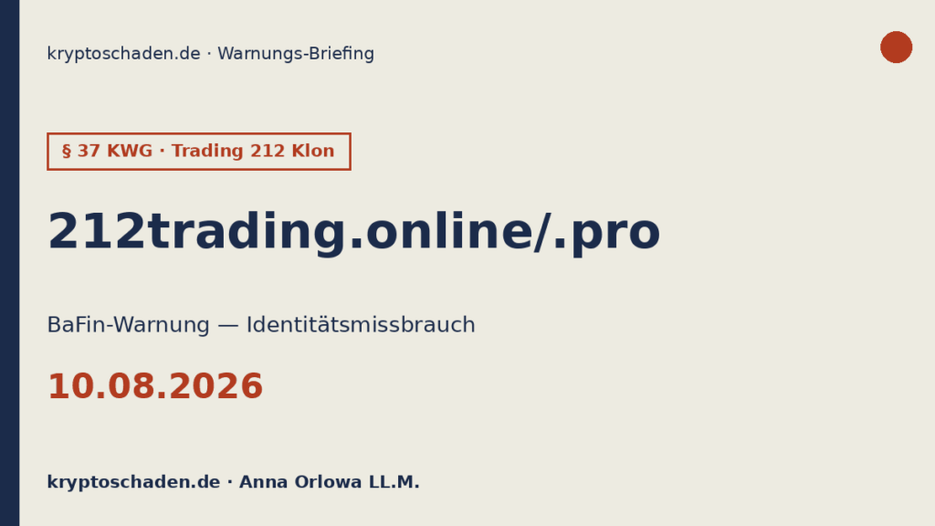 212trading online pro BaFin Warnung Identitätsmissbrauch Trading 212 EU GmbH 10.08.2026