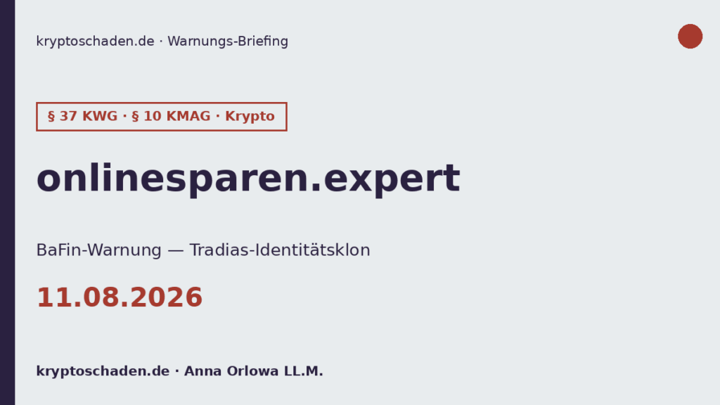onlinesparen.expert BaFin Warnung Tradias Klon Krypto 11.08.2026