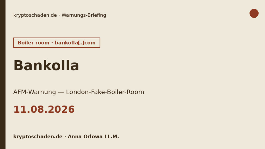 Bankolla AFM Warnung London Fake Boiler Room 11.08.2026